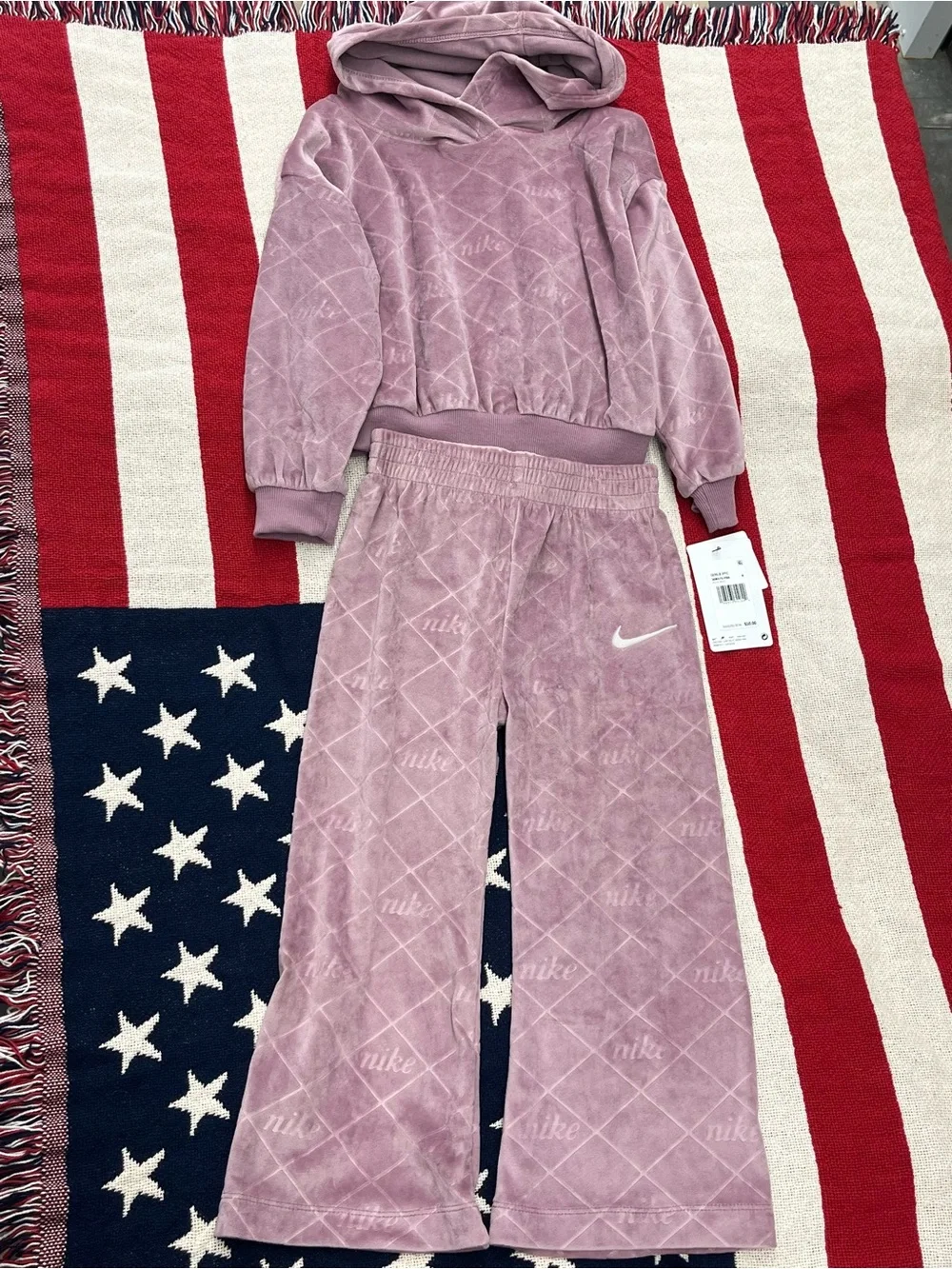 Nike Kids Light Lavender Velour Hoodie & Pants Set Girls Size 4 New with Tags